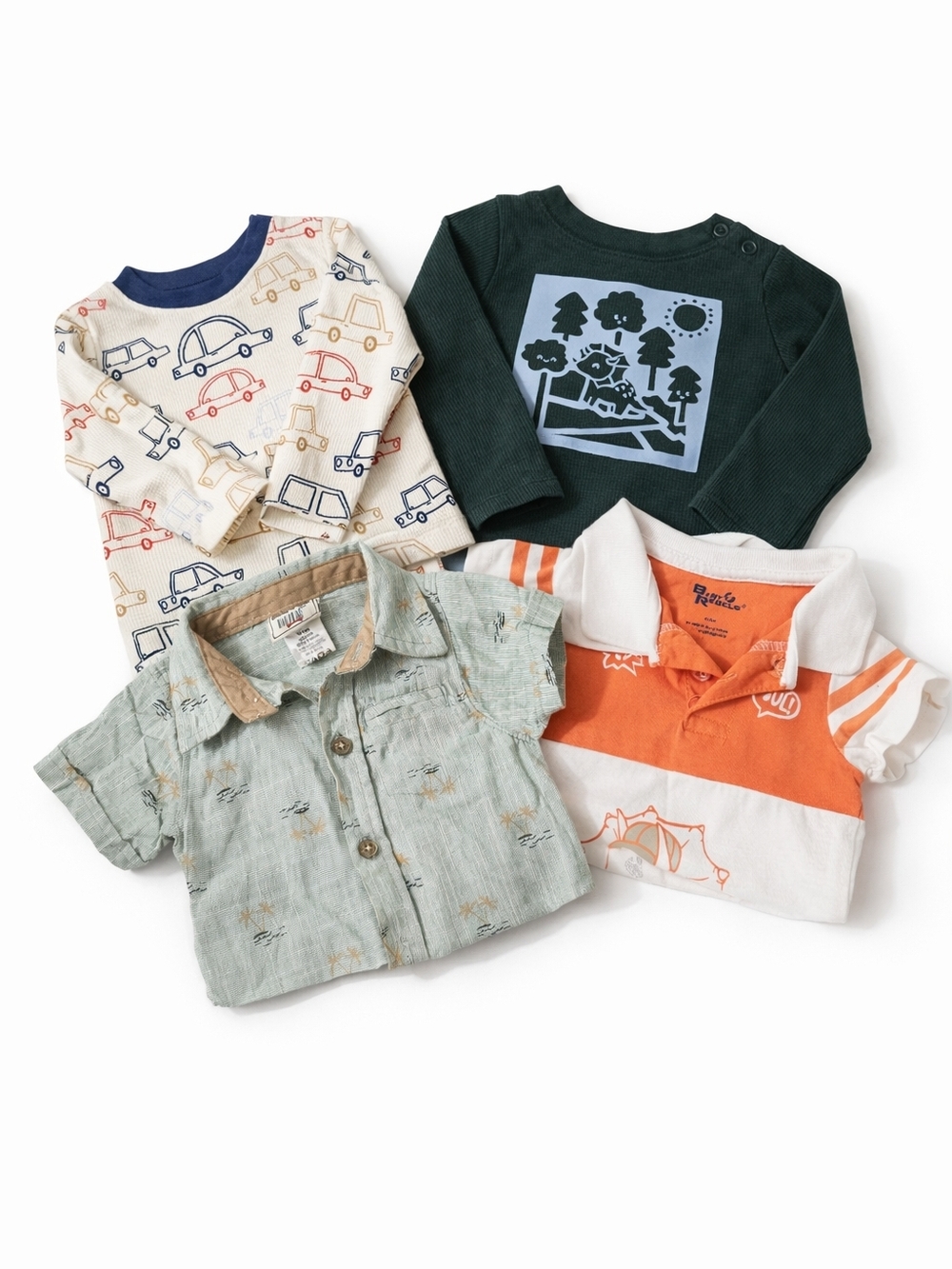 Baby Boys 4-Pack Mixed Print Tops - Green, Cream, Orange, Navy